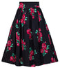Black & Red Floral Spanish Rose Swing Skirt