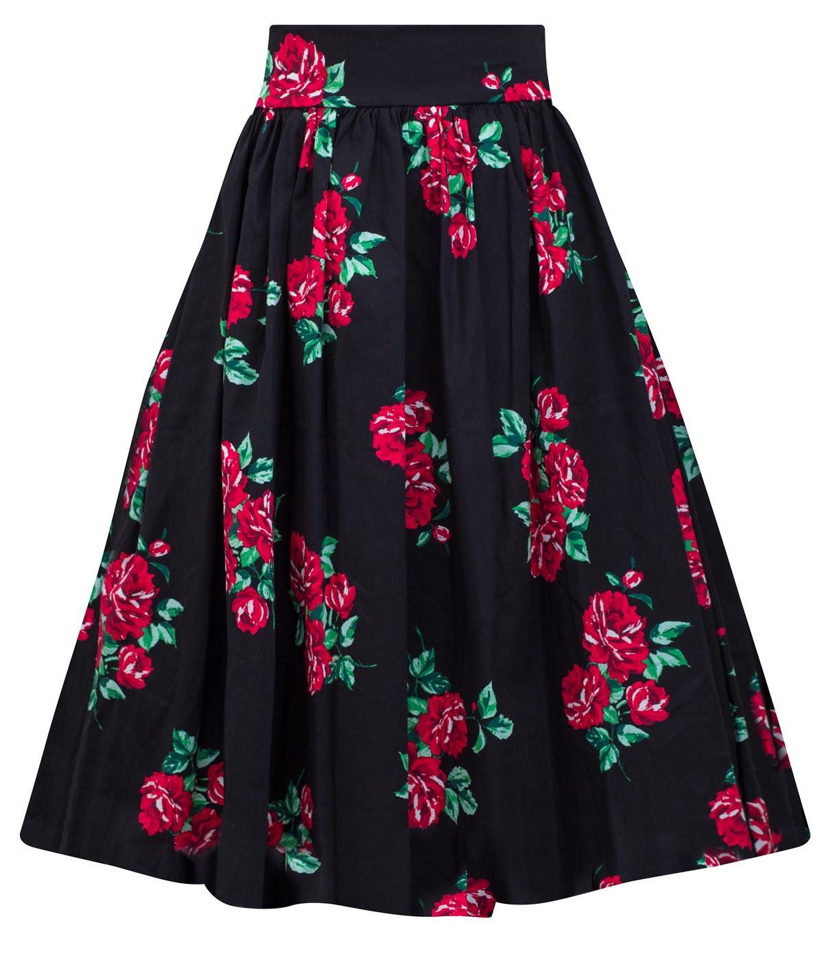 Black & Red Floral Spanish Rose Swing Skirt | Double Trouble Apparel