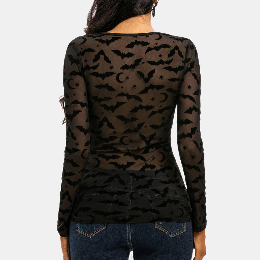 Batty Moon Long Sleeve Top in Black | Double Trouble Apparel