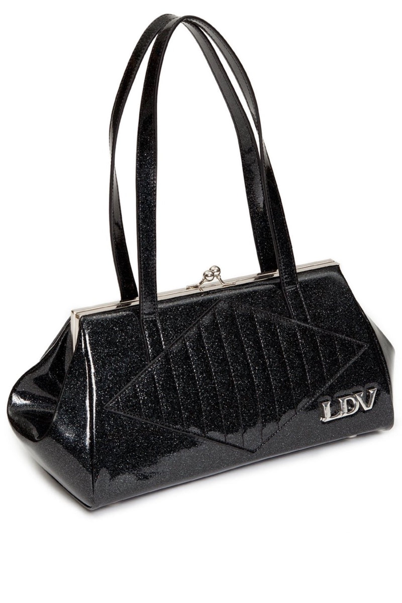Lux de Ville Bon Voyage Kiss Lock Hand Bag Black and Silver Sparkle –  Rockattoo