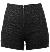 Z --- Black High Waisted Leopard Shorts