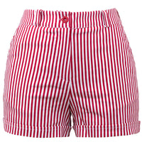 Red & White Sailor Girl High Waist Striped Shorts
