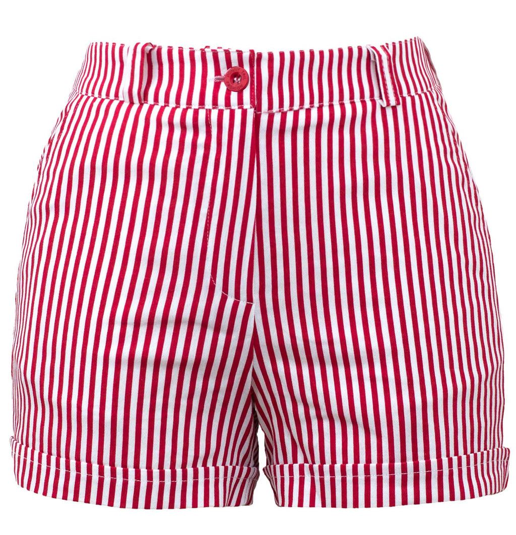 Red & White Sailor Girl High Waist Striped Shorts