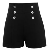 High Waisted Sailor Shorts with Anchor Buttons in Black