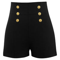High Waisted Shorts with Anchor Buttons in Black