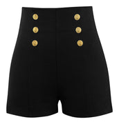 High Waisted Shorts with Anchor Buttons in Black