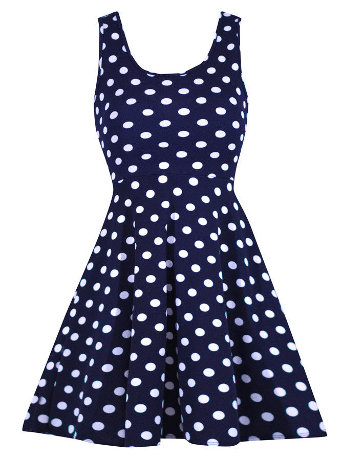 Navy Stretchy Polka Dot Dress Navy Stretchy Polka Dot Dress