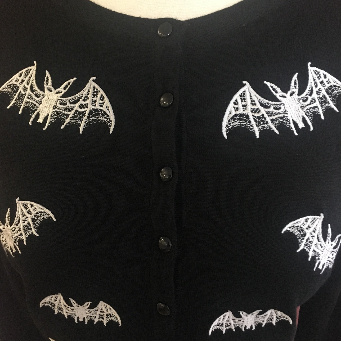 Black Lacy Bat Embroidered Cardigan | Double Trouble Apparel