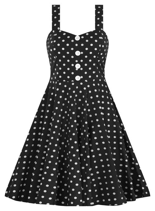 Black Polka Dot Swing Dress with Button Detail