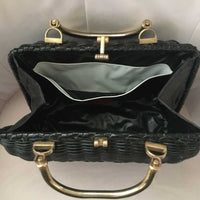 Black Wicker Vintage Handbag with Metal Handles