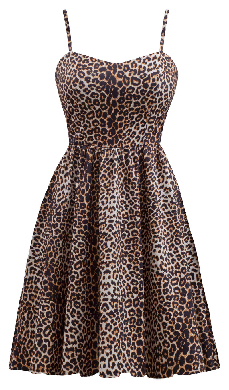 Retro Gal Leopard Swing Dress with Pockets | Double Trouble Apparel