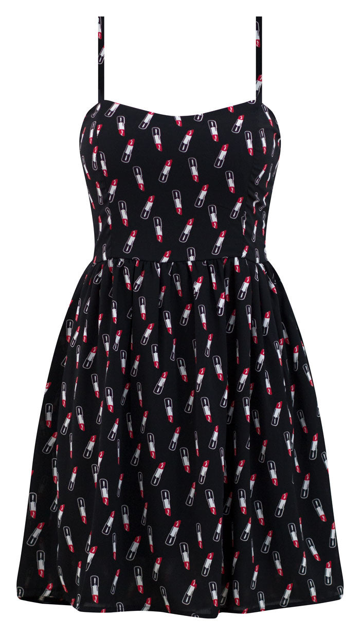 Glamour Girl Lipstick Print Dress in Black Medium Glamour Girl Lipstick Print Dress in Black Medium