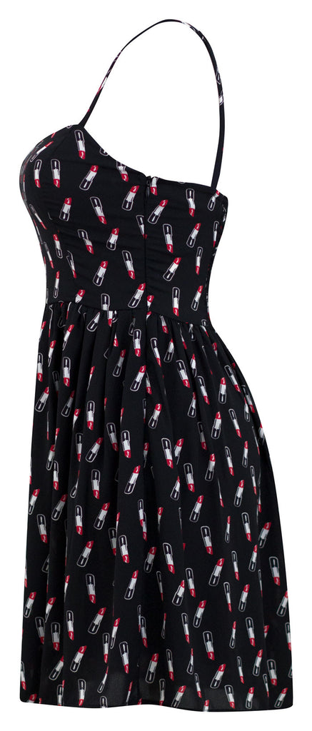 black dress red lips Glamour Girl Lipstick Print Dress in Black Medium
