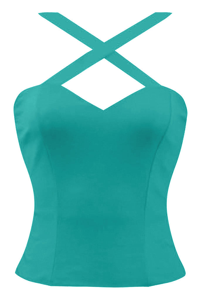 Retro Gal Criss Cross Top in 50's Mint Jade | Double Trouble