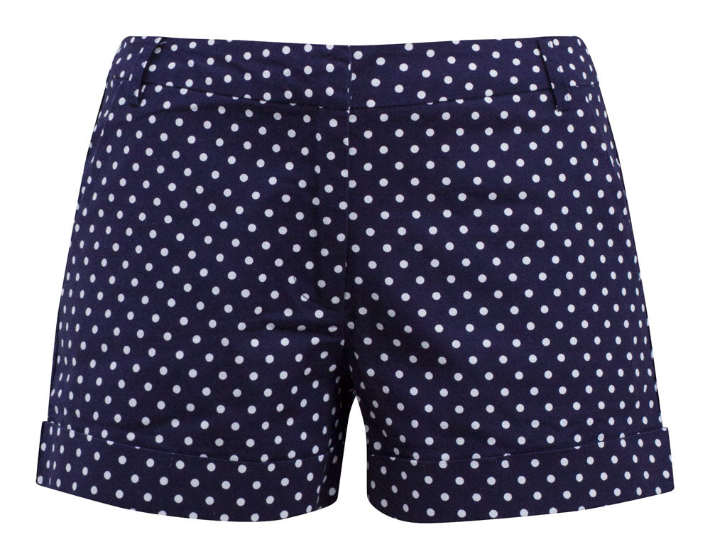 Navy Blue Polka Dot Cuffed Shorts | Double Trouble Apparel