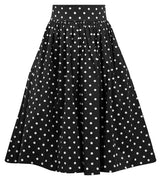 Polka Dot Swing Skirt with Stretch Waist in Black