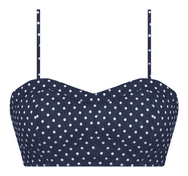 Polka Dot Crop Top in Blue Chambray