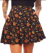 Classic Halloween Pumpkin Skater Skirt in Black or Cream