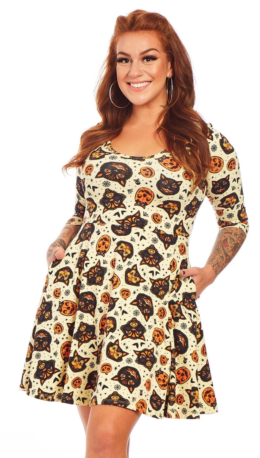 Classic Halloween Skater Dress in Black or Cream | Double
