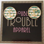 Mint Sailor Girl Nautical Anchor Stud Earrings