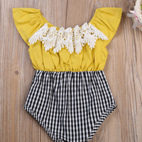 Gingham and Mustard Lace Baby Romper