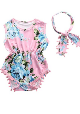 Rose Print Baby Romper in Pink or Mint