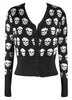 Skull Cardigan Button Up Sweater in Black and white. Punk girl womens pinup rockabilly style.
