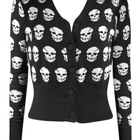 Skull Cardigan Button Up Sweater in Black and white. Punk girl womens pinup rockabilly style.