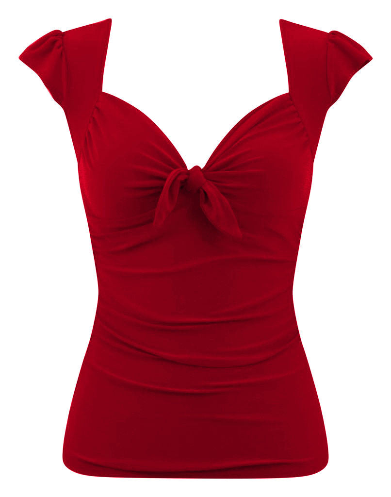 Sweetheart Vixen Tie Top in Cherry Red | Double Trouble Apparel