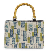 Green Retro Tiki Bamboo Handle Handbag