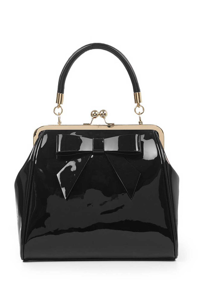 Black Vintage Style Patent Kisslock Handbag Double Trouble Apparel