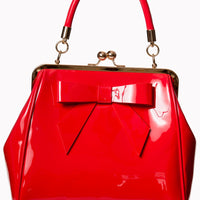 Vintage Style Patent Bow Kisslock Handbag in Red