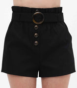 Black Belted High Waist Shorts with Pockets