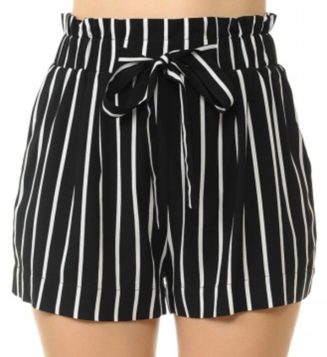 Spook Show High Waist Striped Shorts in Black & White