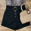 Black Belted High Waist Shorts with Pockets