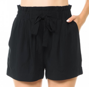 Black High Waist Stretch Waist Shorts