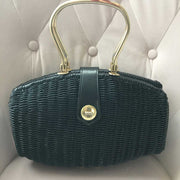 Black Vintage Deco Style Wicker Handbag