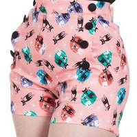 Pink Retro Kitty Cat Atomic Print Shorts