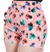 Pink Retro Kitty Cat Atomic Print Shorts