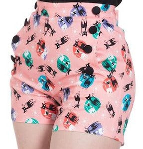 Pink Retro Kitty Cat Atomic Print Shorts