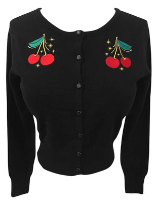 Atomic Cherry Embroidered Cardigan in Black