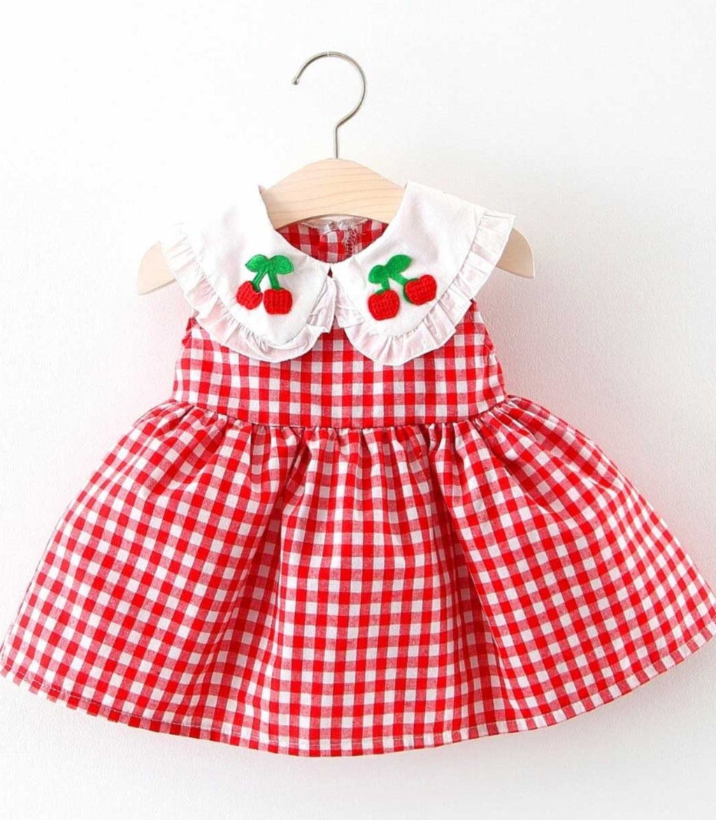 Baby Doll Cherry Gingham Dress in Red or Pink 24M / Pink