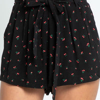 Cherry Print Shorts in Black