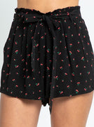 Cherry Print Shorts in Black