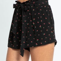 Cherry Print Shorts in Black