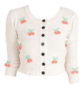 Cream Cherry Knit Cardigan Sweater