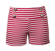 high waisted shorts super stretchy, comfortable flattering fit high waisted shorts, red, sailor button, stretchy, striped, pin up, model, photo, punk, rockabilly