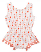 Flamingo Romper with Pink Pom Pom Trim