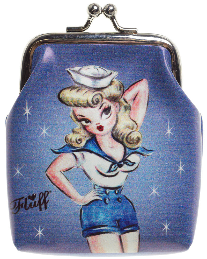 Sailor Girl Pinup Kisslock Coin Purse by Miss Fluff, image size:800x999