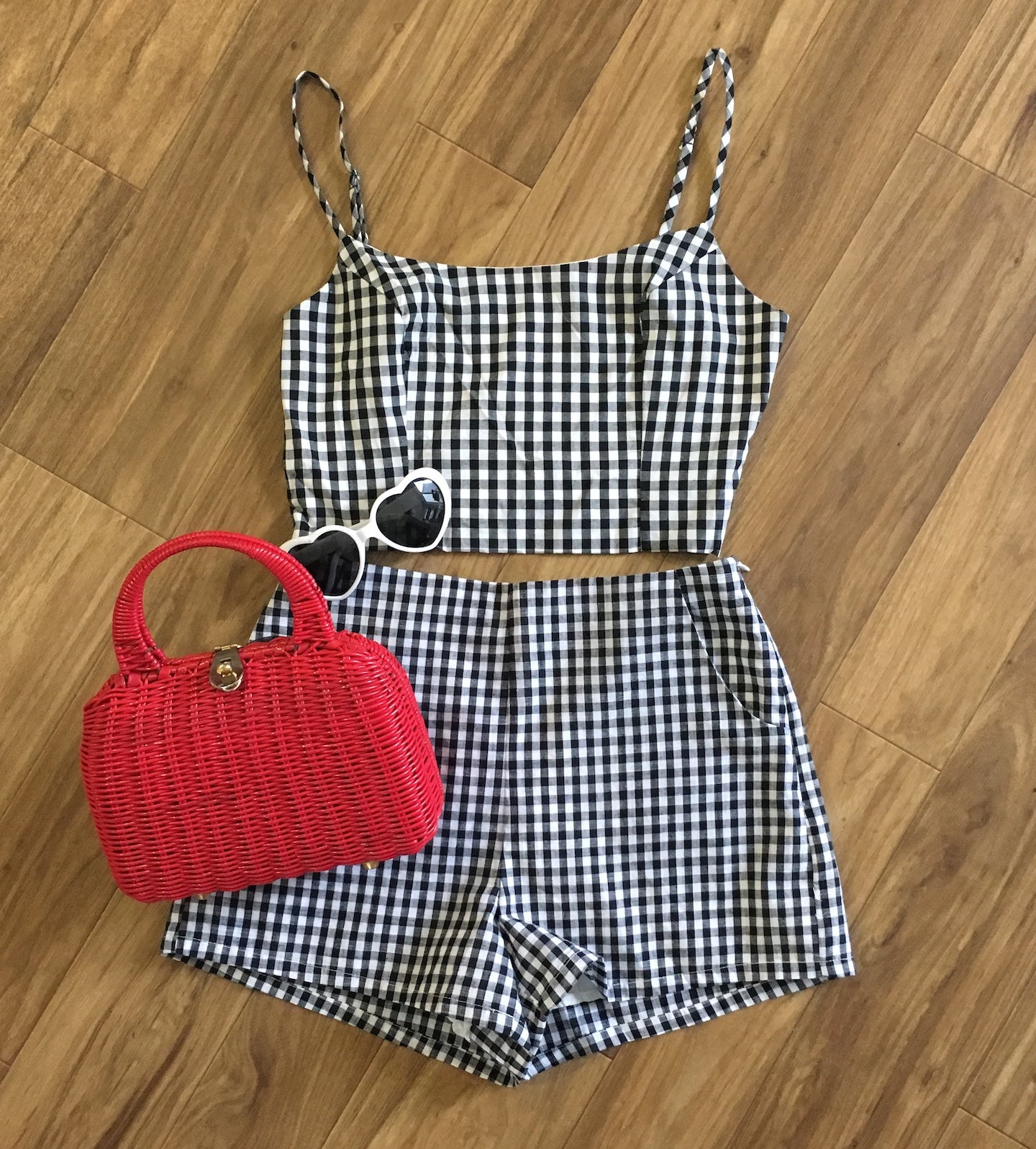 Women Blue Gingham Check High Waist Shorts